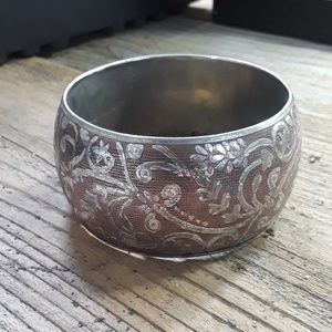 Rose and silver metal cuff bracelet